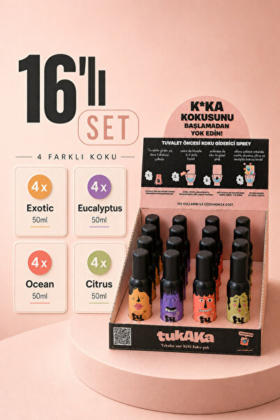 TUKAKA Tuvalet Öncesi Koku Giderici, Tuvalet Kokusu 50ml 16'lı Karma Stant