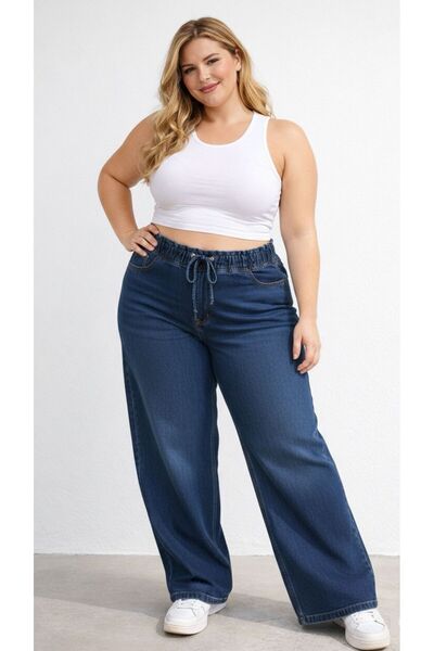 Avcı Julia 90's Kar Yıkama Mavi Likralı Süper Yüksek Bel Salaş Jeans Palazzo ...