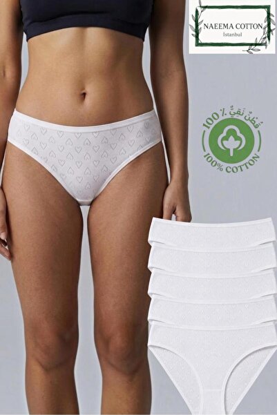 Roft & Pink Women’s 5-Pack White Heart Bikini 100% Cotton Briefs Made in Türkiye