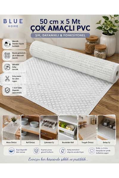 Blue Home Pvc Lace Rar-Cabinet-Drawer-Runner Cover /Size: 50 cm X 5 Mt - Whit...