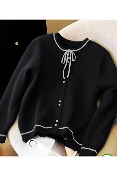 NATUFIAN STORE Women's Double-Button Tie-Detail Basic Knit Cardigan