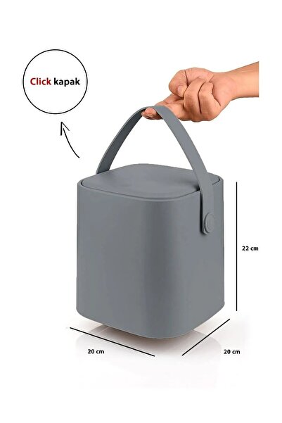 Carat Home Click Kapaklı Tutma Saplı Iç Kovalı Tezgah Üst Mutfak Çöp Kovası 4 Lt - Gri