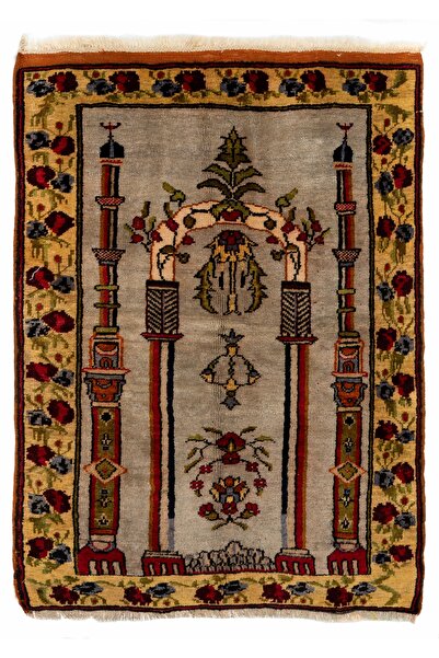 Tekin 92x129 cm Kemerli Yol, Sütunlar ve Çiçekleri Betimleyen Eski Türk Secca...