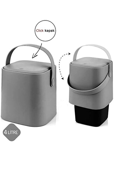 Carat Home Click Kapaklı Tutma Saplı Iç Kovalı Tezgah Üst Mutfak Çöp Kovası 4 Lt - Gri