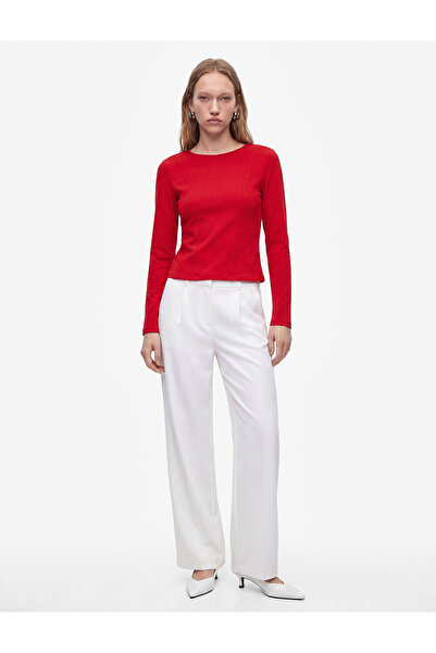 Koton Cotton Slim Fit Corset Detailed Boat Neck Long Sleeve T-Shirt