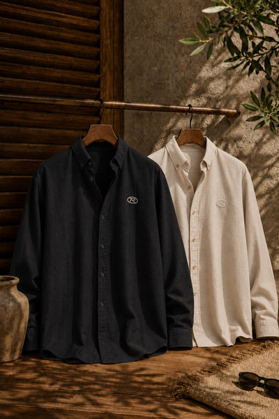 Respire Men's Muslin Oversize Shirt Set of 2 Black-Beige