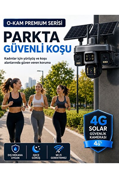 O-KAM OK335 Premium Serisi 12MP 4 Kameralı 4G Çift Solar Panel Gece Görüş 1 Yıl Turkcell +128GB Hafıza