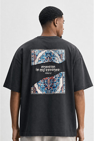 Respire Tricou supradimensionat pentru bărbați Itsbyzey cu broderie, afumat