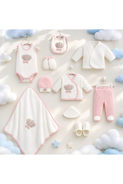 Minimio Kids 10-Piece Baby Girl Crown Printed 10-Piece Hospital-Issued Newbor...