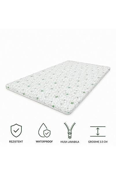 Ralex Topper Saltea Aloe Vera, Spumă/Burete, Grosime 3.5 cm, Husă Detașabilă ...