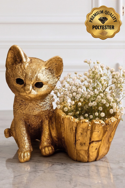 MARNELLO CONSEPT Saksılı Kedi Biblosu Polyester Sukulent Saksısı Masaüstü Aks...