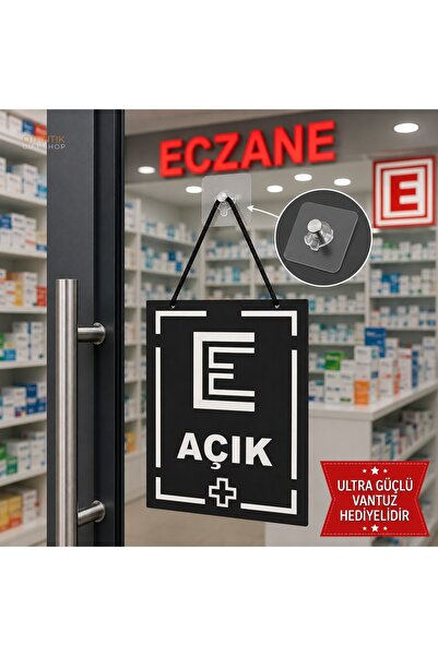 Genel Markalar MDF Kapı Tabelası ECZANE Açık Kapalı Çift Yönlü Mağaza Dükkan ...