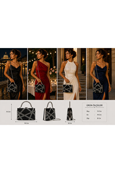 womenacs Black Silver Double Color Single Surface Stone Evening Dress Clutch ...