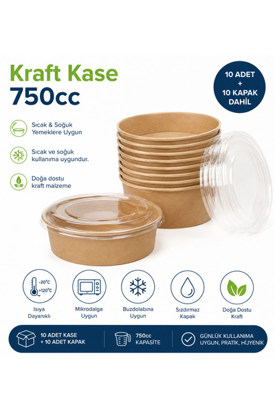 fabemol Kraft Karton Salata Kasesi +KAPAKLI 750 cc (10 LU)