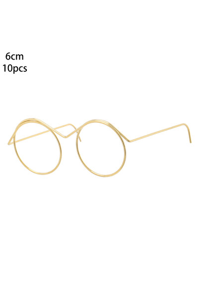 Choice 6cm-10pcs 10Pcs Lensless Round Frame Doll Glasses Fashion Retro Gold A...