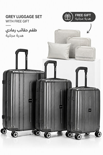 LUGGAGEMARKETİM طقم حقائب سفر أسود من ثلاث قطع من تريكلاين مقاس 20 بوصة + 24 ...
