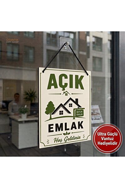 Genel Markalar Emlak Açık Kapalı Tabelası Çift Taraflı MDF 15x20cm - Ultra Gü...