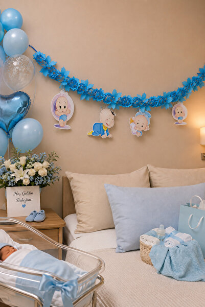 Parti dolabı Kağıt Uzar Süs Bebek Figürlü Mavi Erkek Doğum Odası Baby Shower