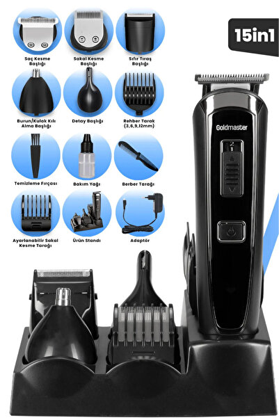GOLDMASTER 15in1 Kablolu Kablosuz Kullanımlı Ve Hızlı Şarj Özellikli Çok Fonksiyonel Tıraş Makinesi