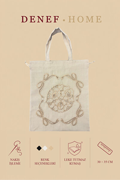 Denef Home Fiyonk - Çok Amaçlı Çanta Delik İşi Bej - 30x35 cm 1 Adet
