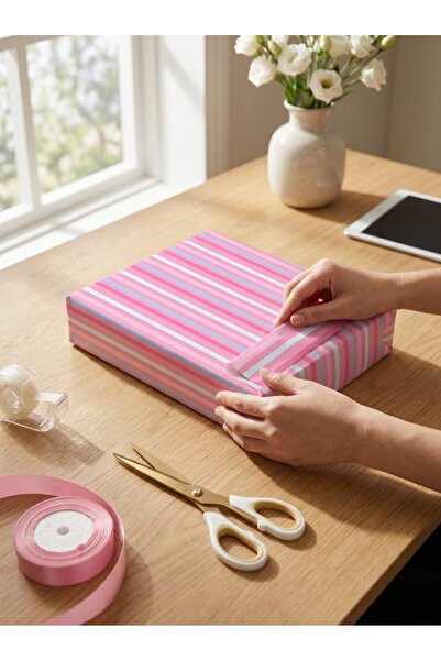Rana İkra Art Pembe Ve Mavi Çizgili Hediye Paketi Kağıdı (32,9*50 cm)