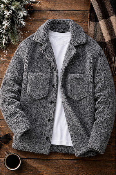 OTAKU Unisex Gray Plush Fleece Cardigan