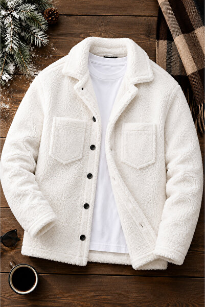 OTAKU Unisex White Plush Fleece Cardigan