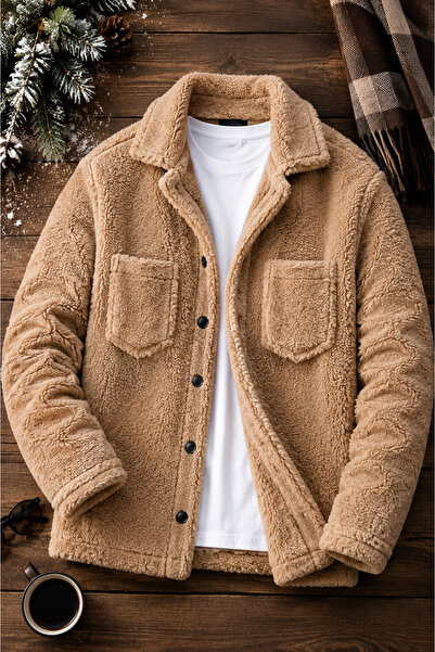 OTAKU Unisex Milky Brown Plush Fleece Cardigan