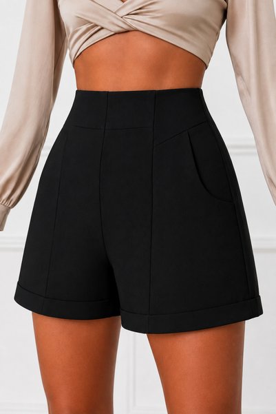micia Women's Black High Waist No-Show Woven Fabric Shorts Summer Comfortable Fit