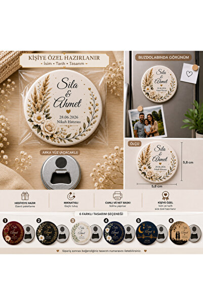 Sultan magnet hediyelik Kişiye Özel 30 Adet Açacaklı Magnet 58 mm Nikah Nişan...