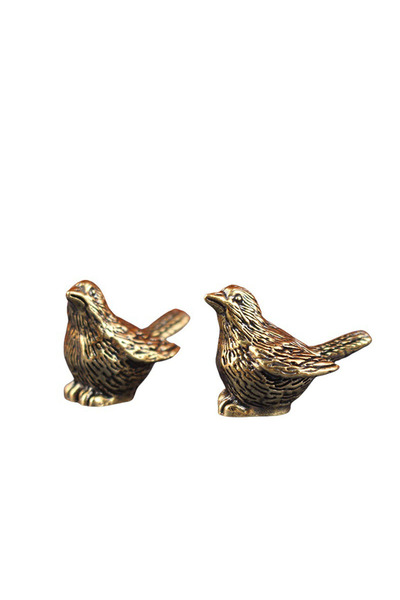 Choice 2pcs 1/2pcs Vintage Ornaments Mini Vintage Brass Bird Statue Retro Spa...