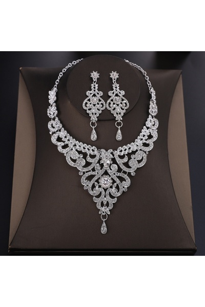 Choice 6587-Silvery Design Sense Palace Style Jewelry Set, High-End Luxury Rh...