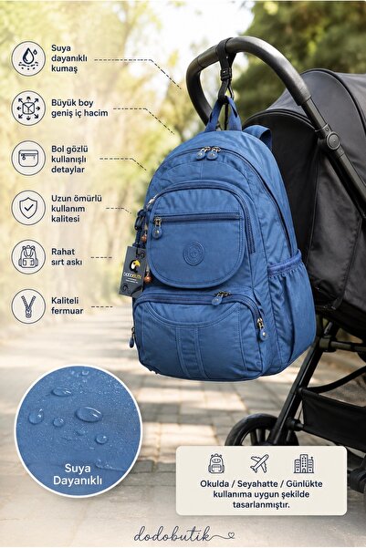 DodoButik Rucsac albastru rezistent la apă de dimensiuni mari
