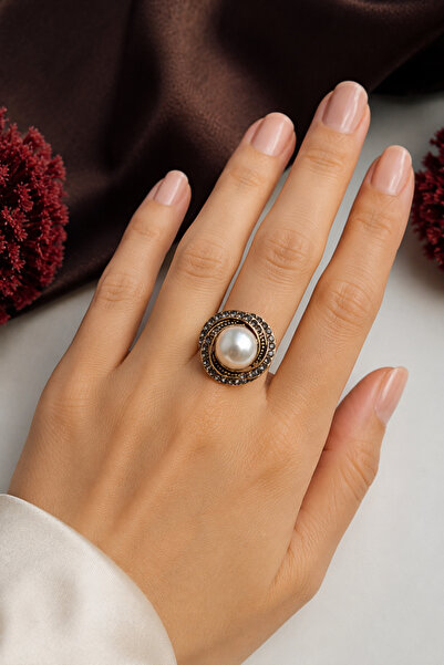 FAYRA ACCESSORIES Zirkon Taşlı Ayarlanabilir Sarmal İnci Yüzük