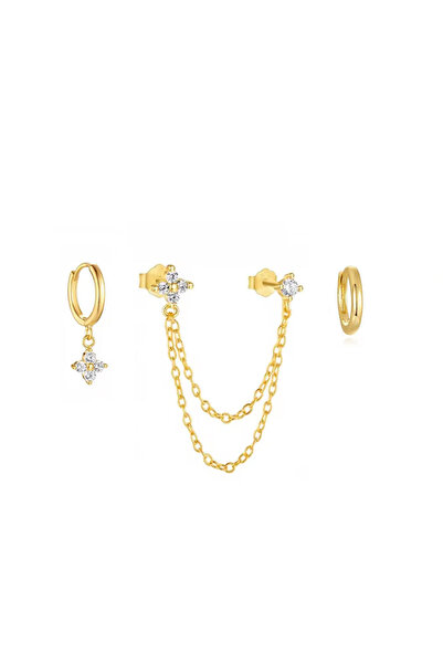 Choice 3Pcs Gold White 2 3PCS Fashion Four Zircon Flower Dangle Hoop Stud Ear...