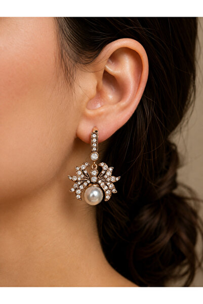 FAYRA ACCESSORIES Kristal Taşlı Yengeç Figür Tasarım İnci Küpe