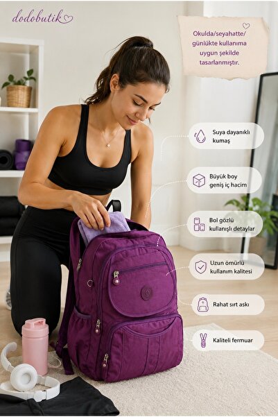 DodoButik Purple Backpack with Water Resistant Pockets