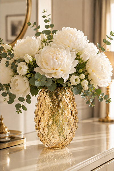 ANGDESİGN Decorative Rose Glass Vase Honey Coated-24 Cm-2315-A-Pvd •• Home De...