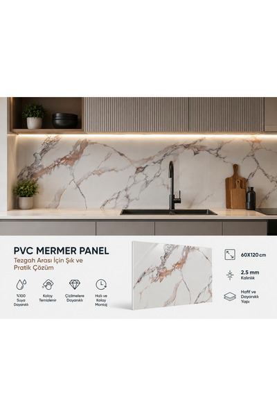KARE PLUS PVC MERMER GOLD CALACATTA (4 PLAKA FİYATIDIR)