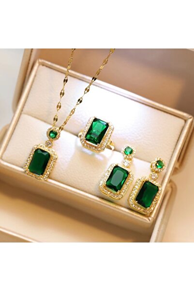 Choice ZT8725-Green 4 Pieces of Women's Fashionable Square Jewelry Necklace w...
