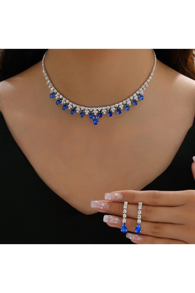 Choice ZT9186-blue 3PC Women's Fashion Geometric Water Drop Earrings Necklace...