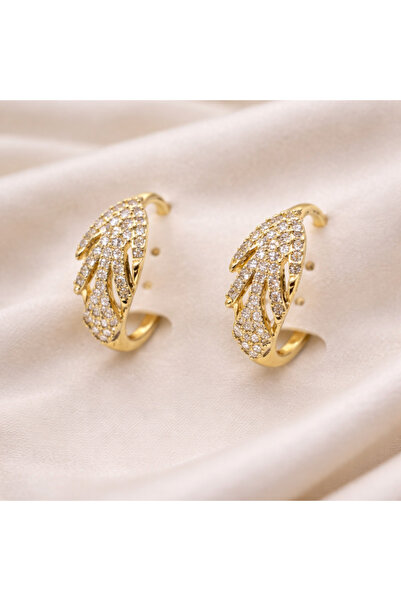 XUPING JEWELRY Cercei cu frunze placați cu aur de 18k și pietre de zirconiu