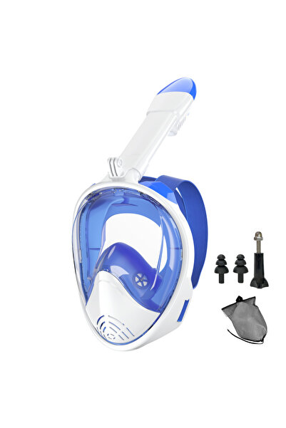 Choice L/XL BlueWhite Full Face Snorkel Mask Silicone Diving Mask Full Dry Pa...