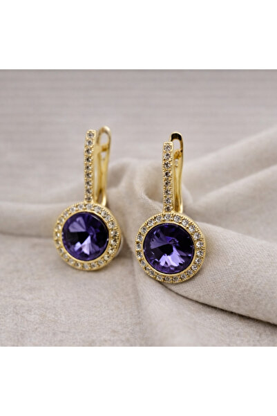 XUPING JEWELRY Cercei placați cu aur de 18k și pietre de zirconiu violet