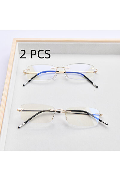 Choice11 +250 2PCS-GOLD 2PCS Suit Flexible Ultralight Rimless Memory Reading ...