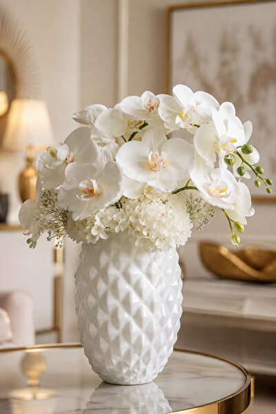 ANGDESİGN Decorative Rose Glass Vase White Painted-24 Cm-2315-A-1 S •• Home D...