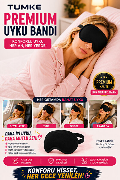 TUMKE Uyku Bandı Işık Geçirmez Siyah Yumuşak Kumaş Uyku Maskesi Göz Bandı Göz Maskesi