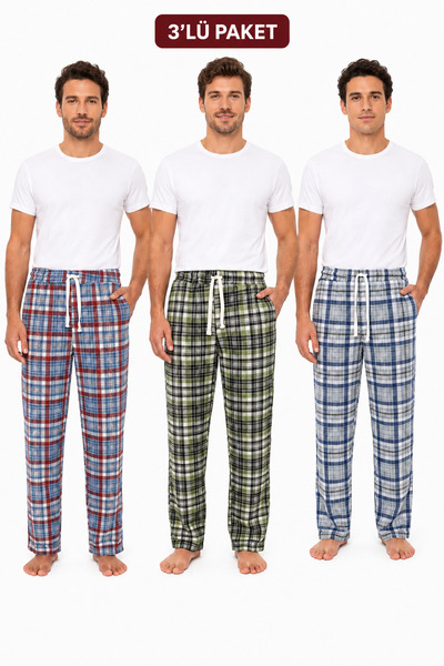 YASAR UNDERWEAR Erkek Pijama Altı %100 Pamuklu Ekose Desenli Cepli ve Bağcıklı