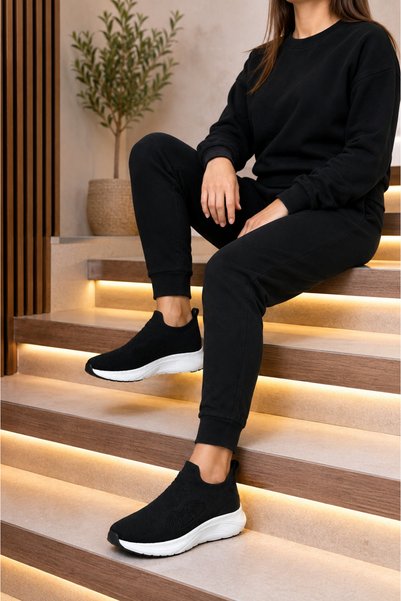 homiro Laceless Knitwear Sports Shoes-Black-White