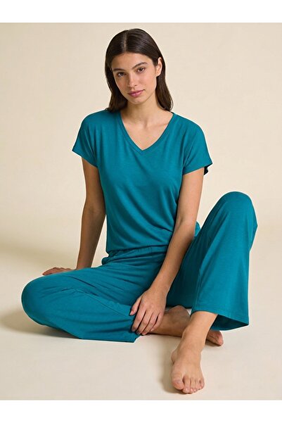 Generic Soft Viscose Pajama Set |   Wide-Leg Pants with Short-Sleeved T-Shirt...